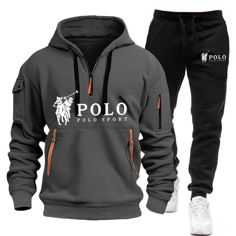 Men's Casual Warm Hoodie and Pants Two Piece Tracksuit Set