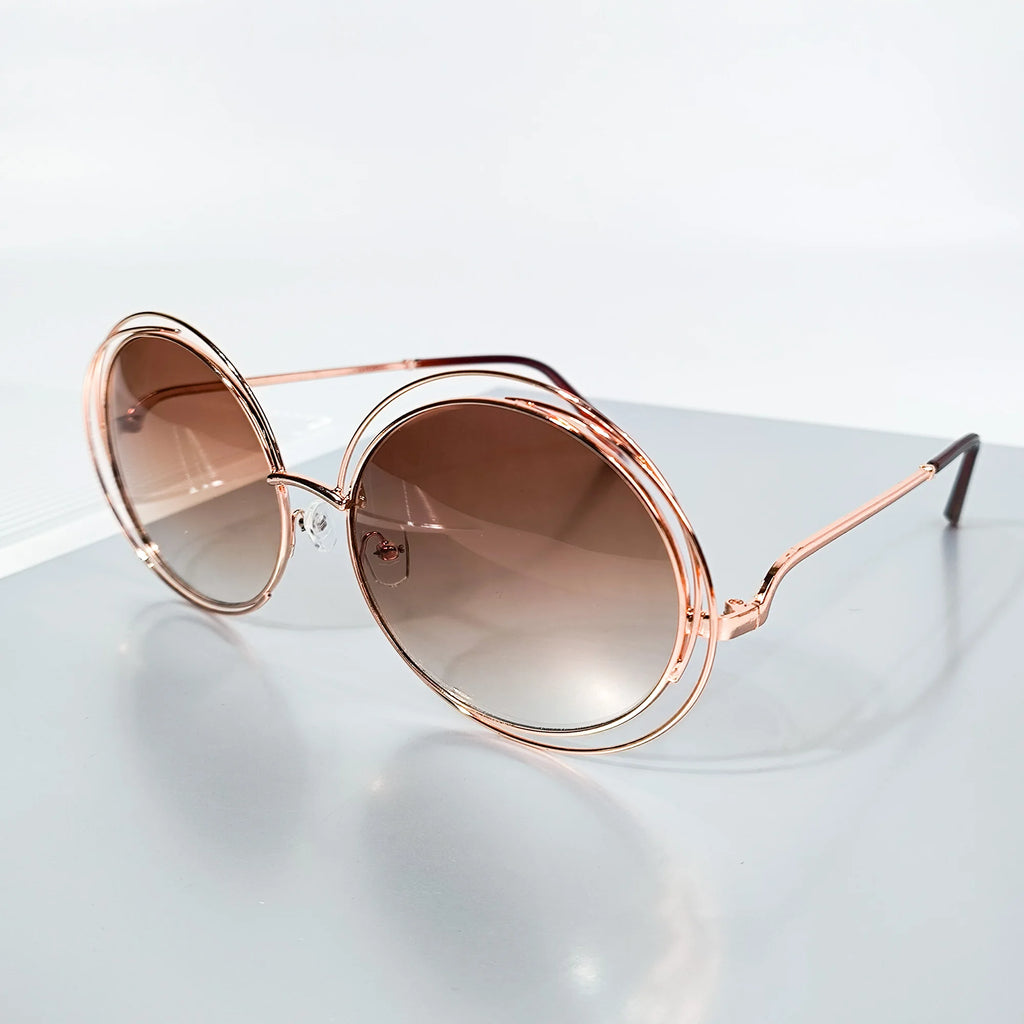 Women's Trendy Round Retro Gradient Metal Oversized Sunglasses