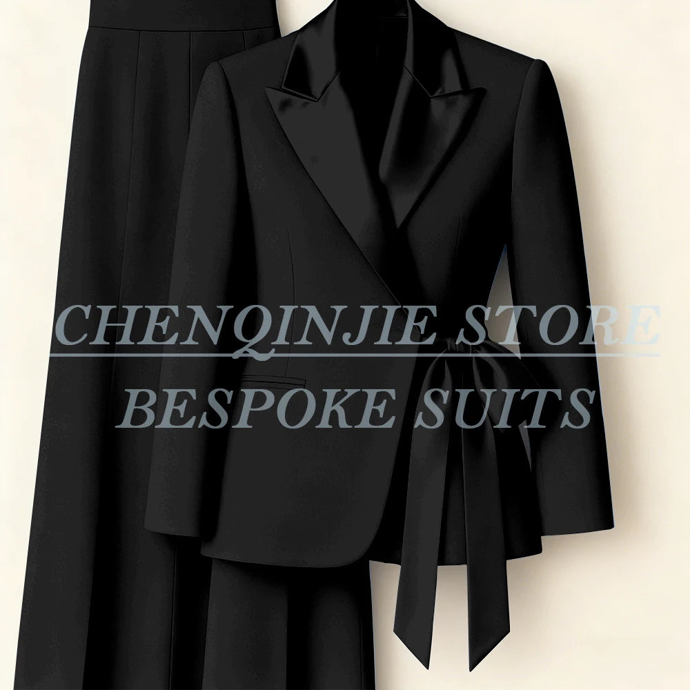 Women's Tailored Blazer Wide Leg Pants Suit