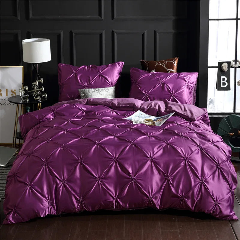 Chiffon Pinched Flower Duvet Cover and Soft Bedding Set