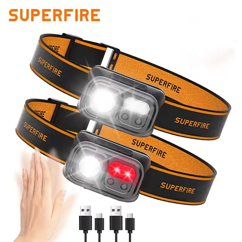 Rechargeable LED Sensor Headlamp with Red Light and USB-C Charging