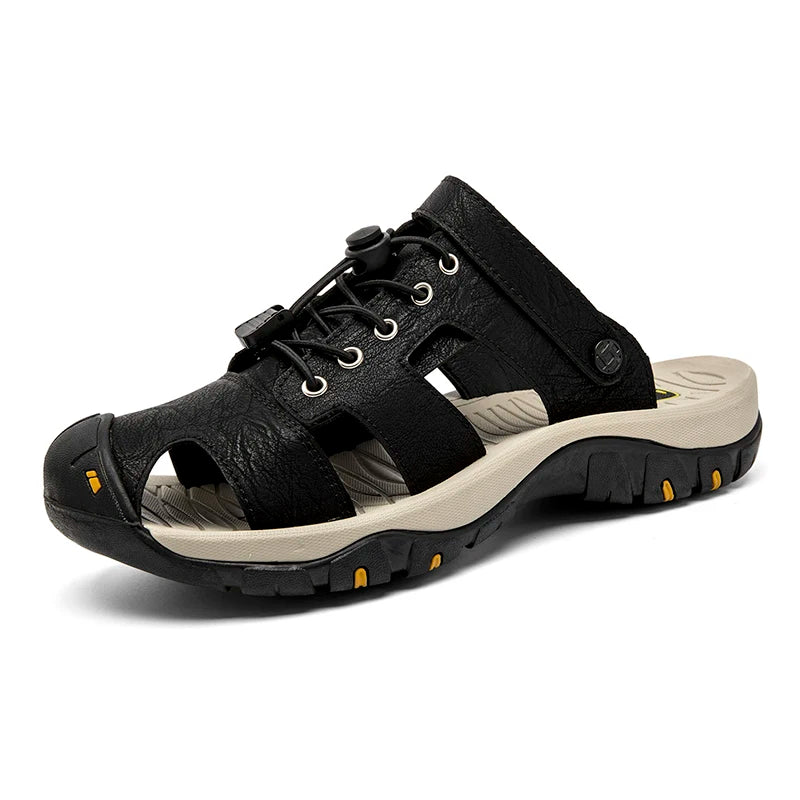 Men's Outdoor Leather Toe-Protection Sandals Quick-Drying Beach Shoes
