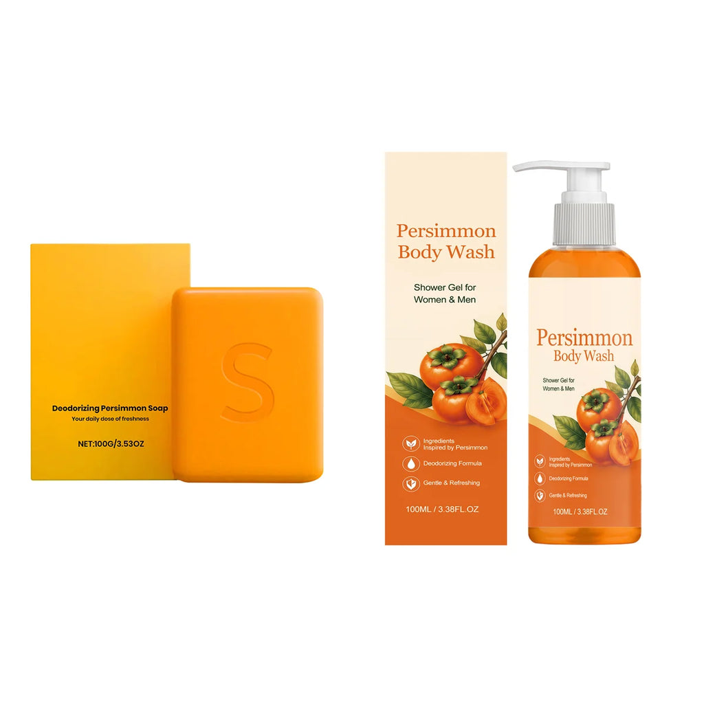 Unisex Persimmon Deodorizing Cleansing Soap Bar and Body Wash