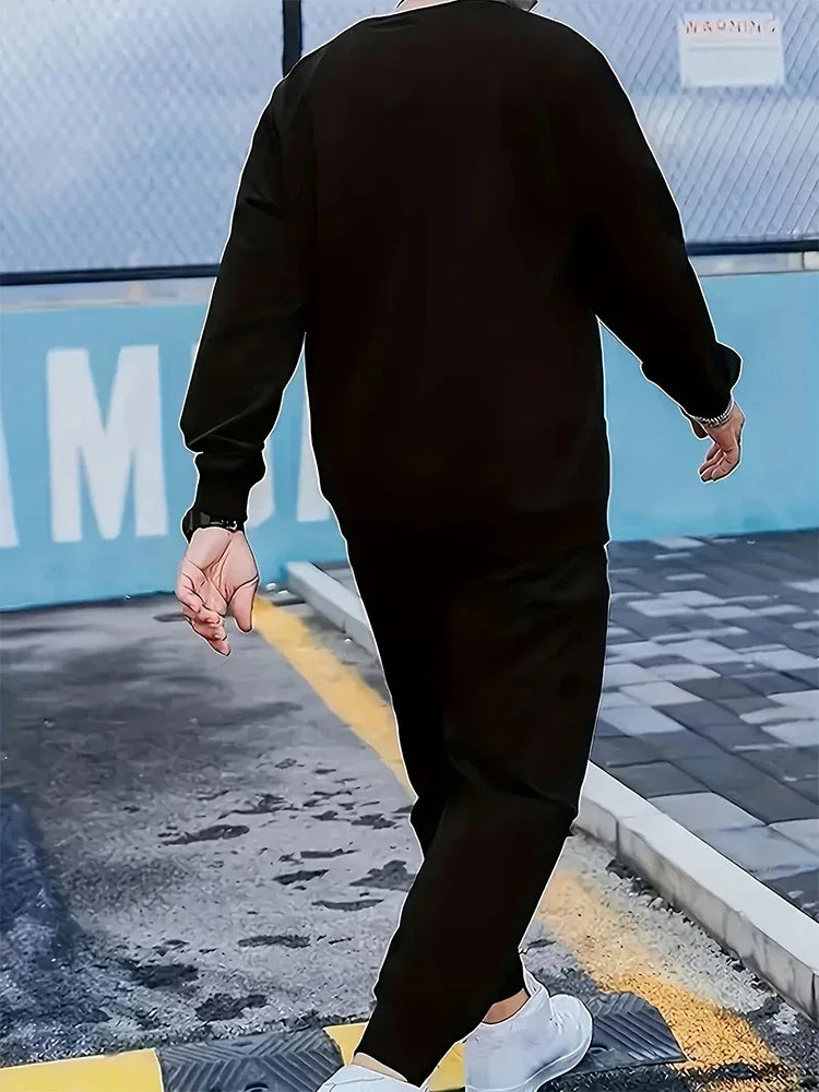Men's Casual Long Sleeve Sweatshirt and Jogger Pants Set