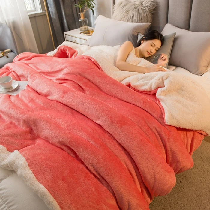 Thick Warm Flannel Quilt and Lamb Fleece Duvet Blanket