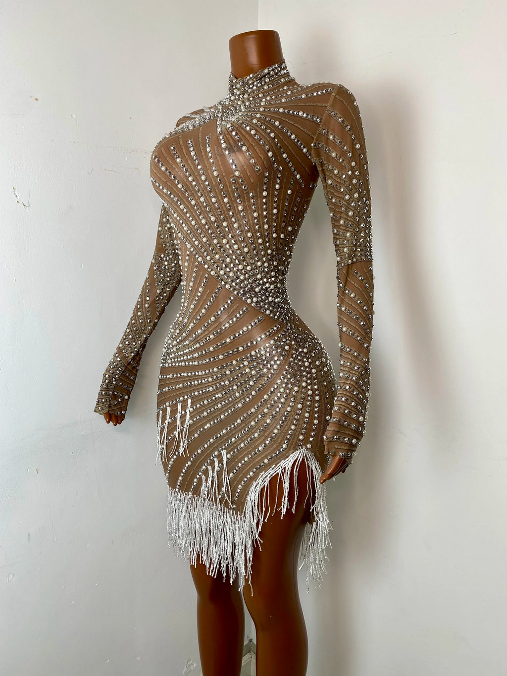 Women's Sexy Sequins Diamonds Tassel Bodycon Mini Dress
