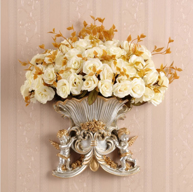 European Resin Angel Wall Vase and Planter Mural Ornament