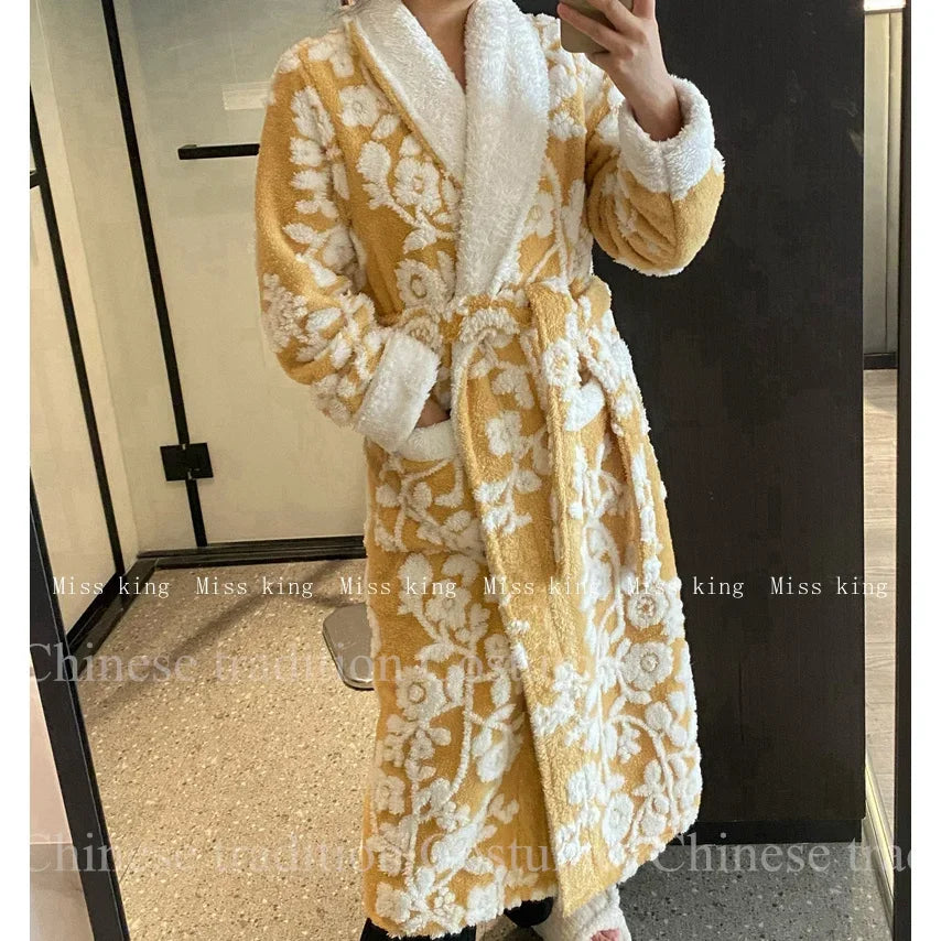 Warm Flannel Long Kimono Robe and Winter Loungewear