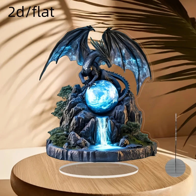 Retro Bohemian Dragon Crystal Ball Flat Acrylic Plaque and Tabletop Ornament