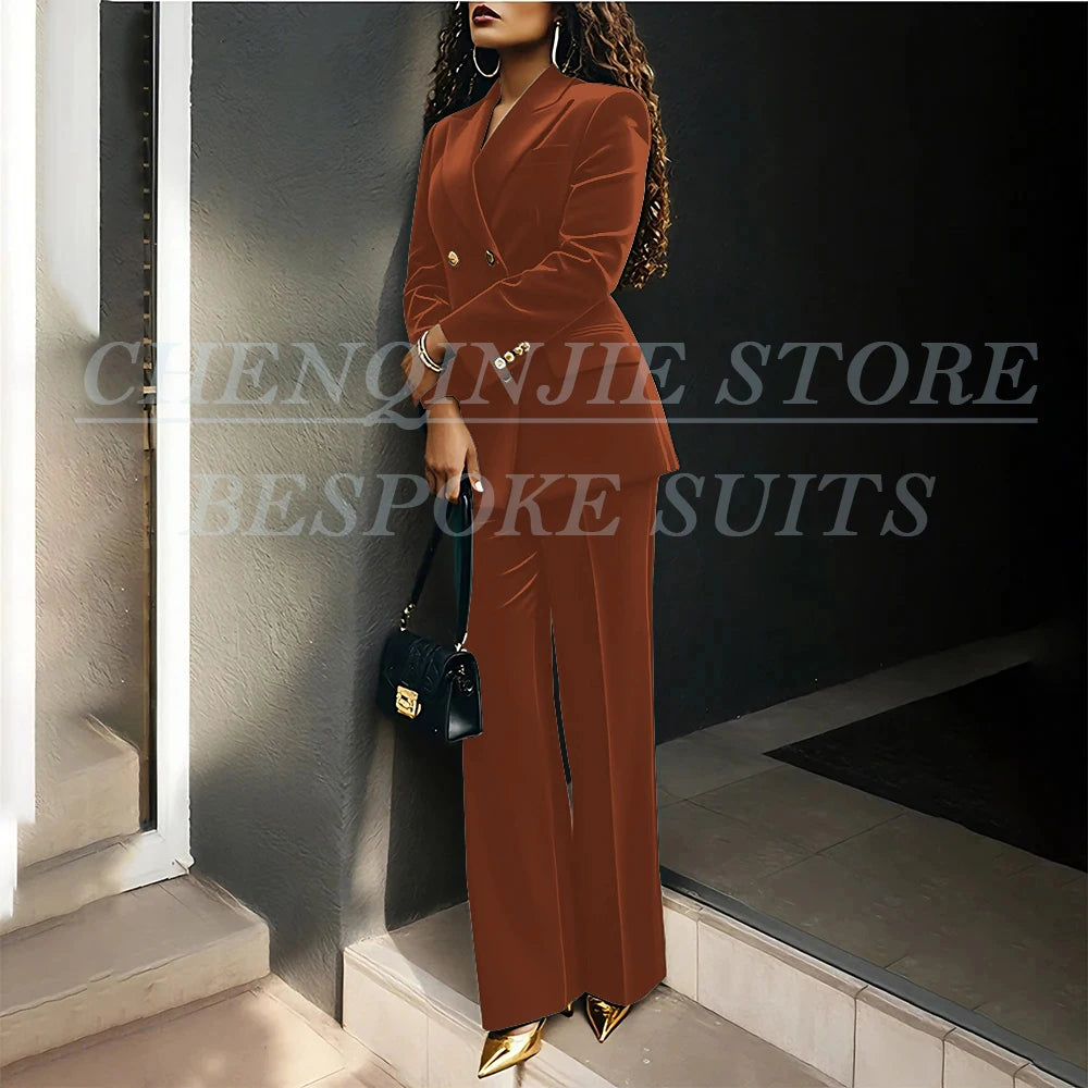 Women's Double Breasted Velvet Blazer Pants Suit