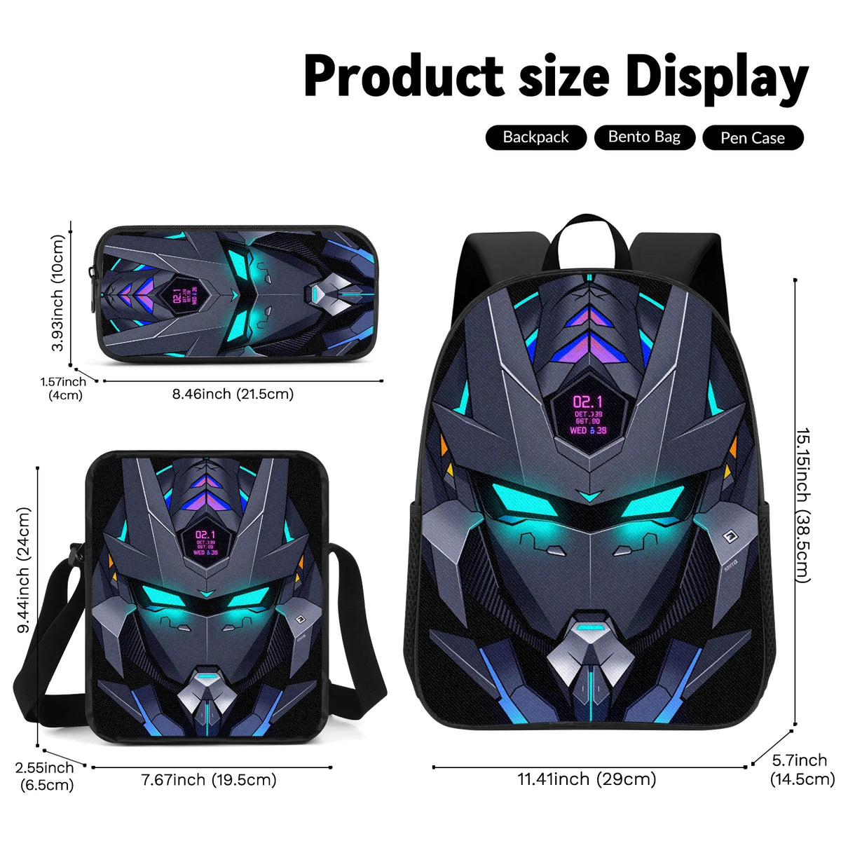 Unisex Futuristic Mecha Backpack 3-Piece Bag Set