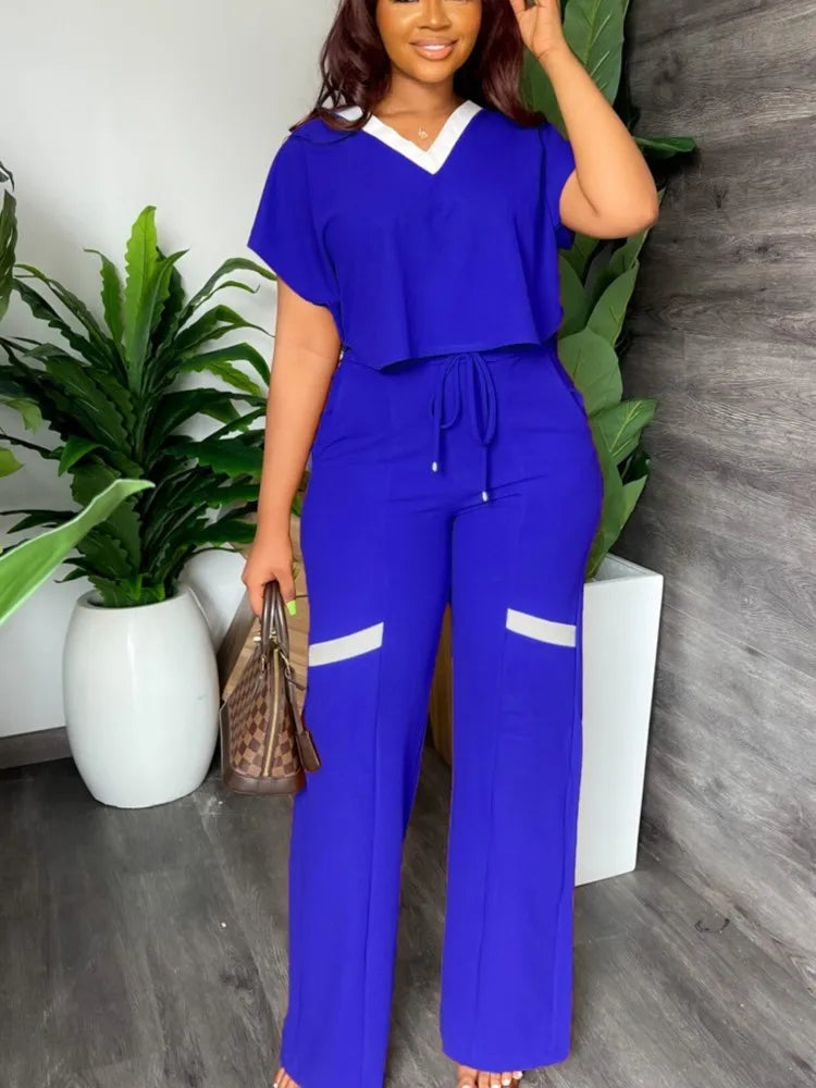 Women's Casual Short Sleeve Top and Straight Pants Set