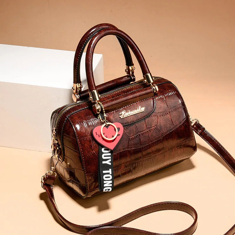 Women's Crocodile Pattern Crossbody Shoulder Boston Bag