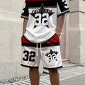 Men's Letter Stripe Print Round Neck T-Shirt and Drawstring Shorts Set