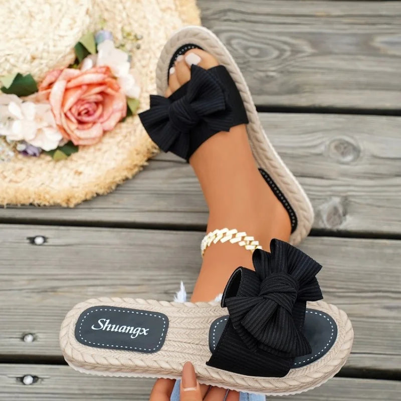 Women's Slip-On Flat Sandals with Bow Detail