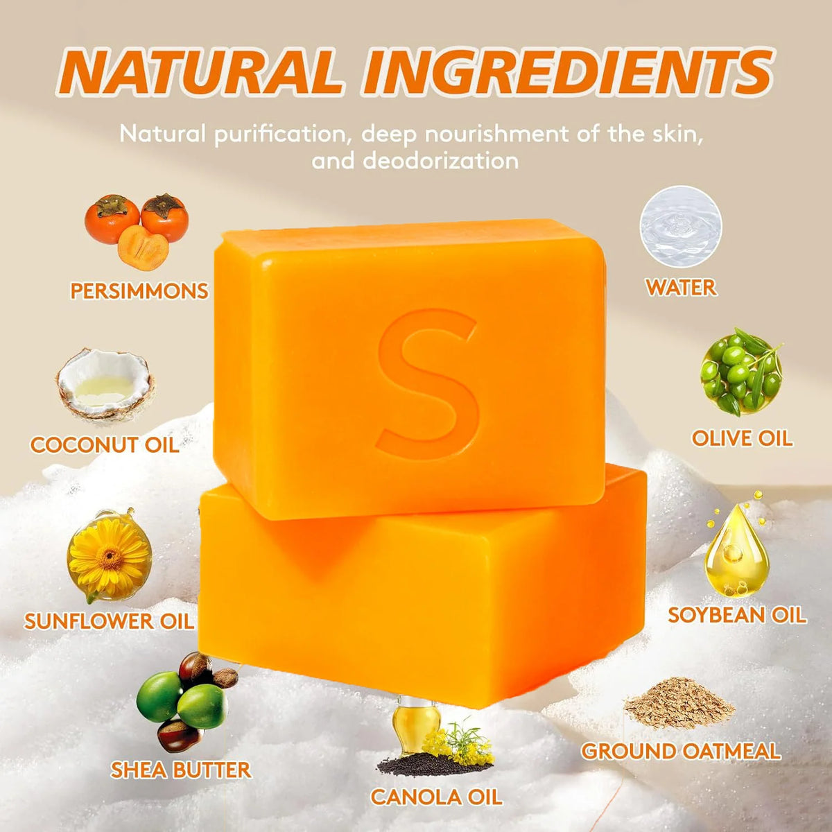 Unisex Persimmon Deodorizing Cleansing Soap Bar and Body Wash