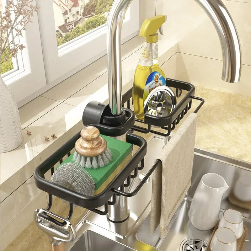 Kitchen Space Aluminum Sink Drain Rack and Sponge Storage Holder