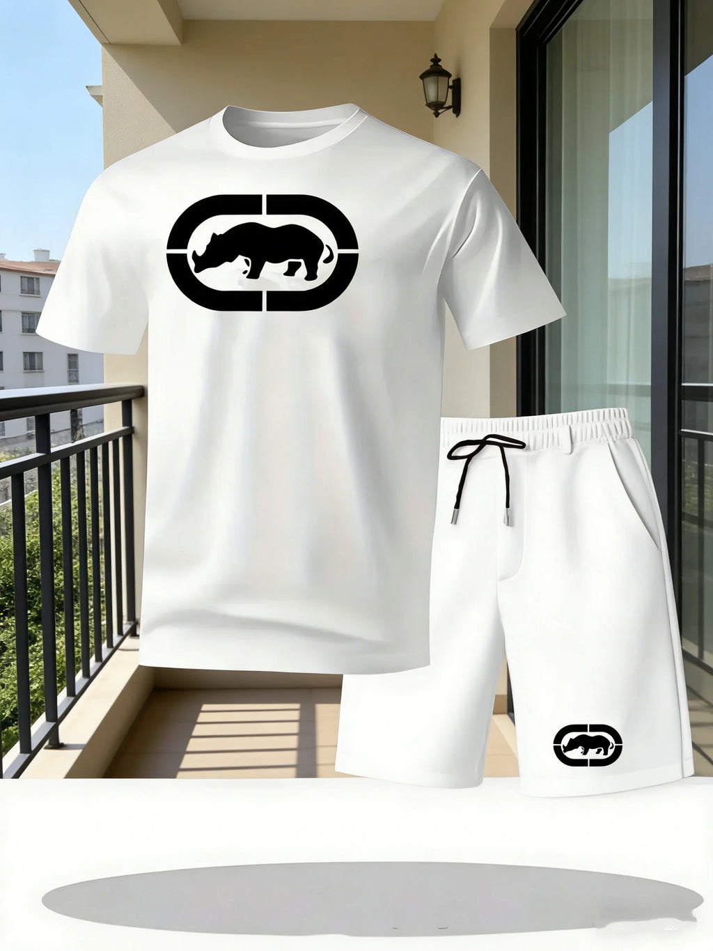 Men's Casual Solid Round Neck T-Shirt and Shorts Set