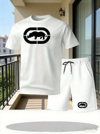 Men's Casual Solid Round Neck T-Shirt and Shorts Set