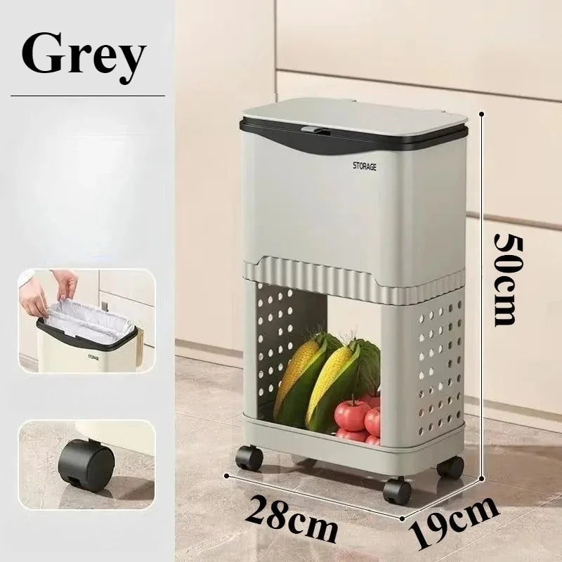 Multifunctional Kitchen Trash Can and Recycling Bin with Wheels