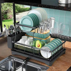 2-Tier Kitchen Dish Drying Rack with Swivel Spout Drip Tray