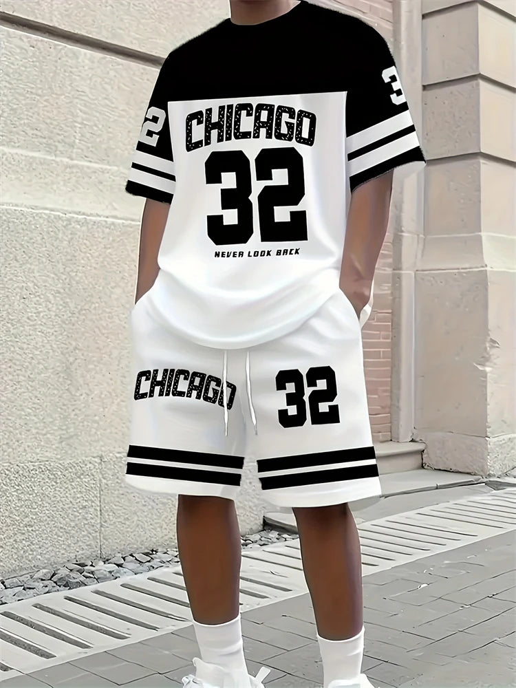 Men's 3D Print Round Neck T-Shirt and Shorts Set