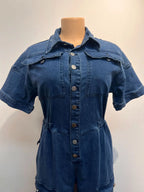 Women's Short Sleeve Denim Cargo Jumpsuit