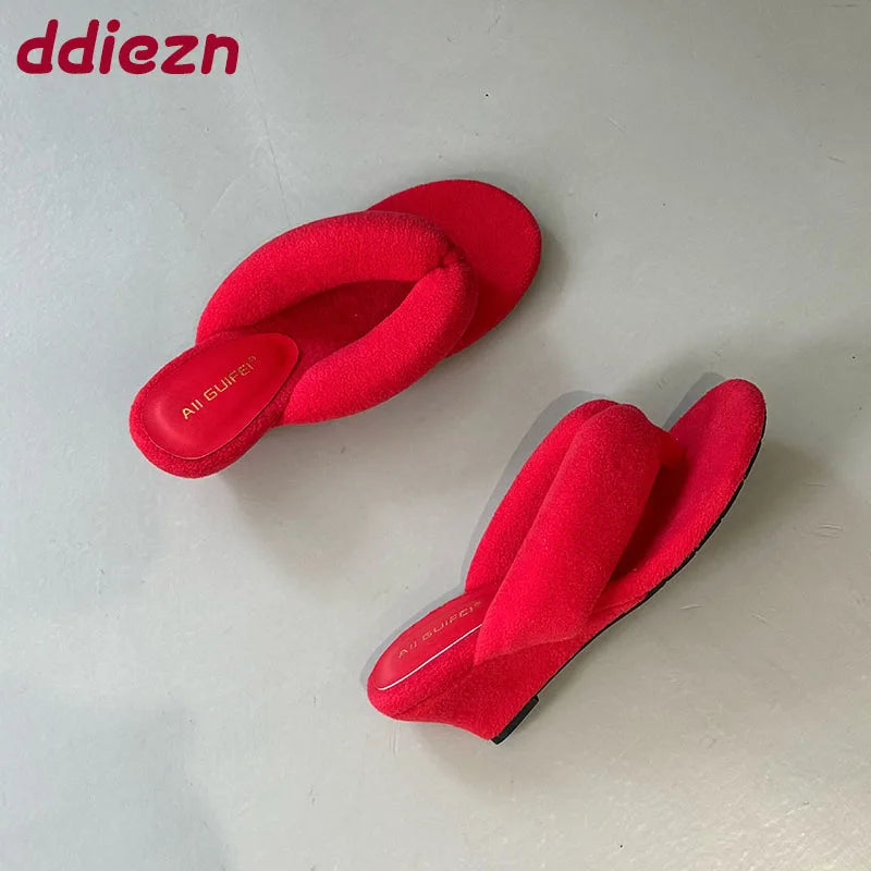 Women's Flock Round Toe Wedge Slippers