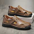 Laxsesu Men's Closed-Toe Leather Sandals Breathable Hollow Outdoor Shoes