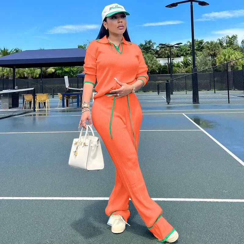 Women's Striped Sweater Wide Leg Pants Two-Piece Set