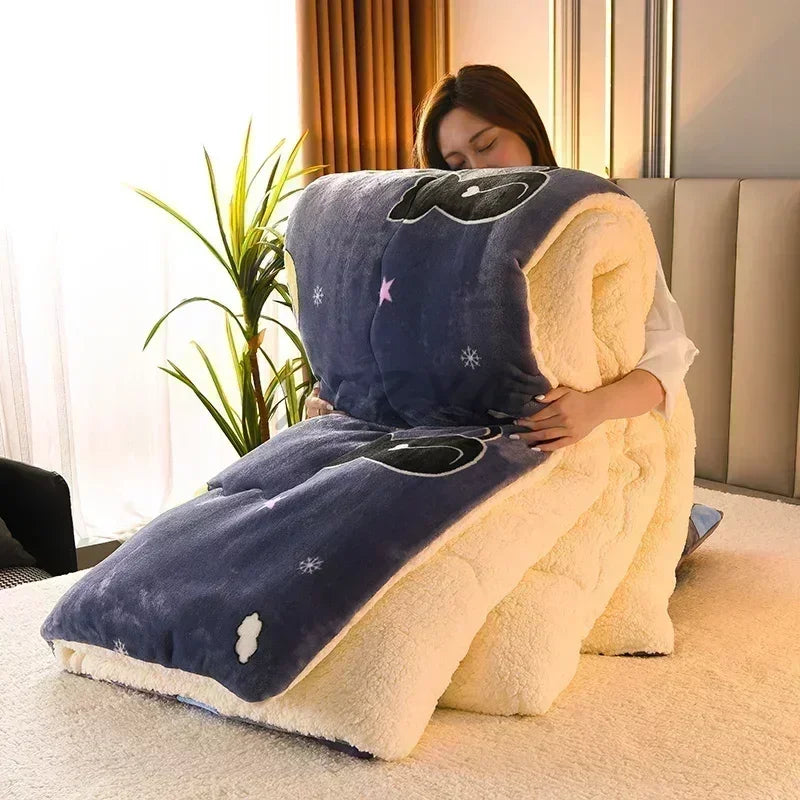 Thick Warm Fleece Quilt and Soft Fluffy Bedding Blanket