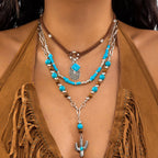 Women's Fashion Bohemian Turquoise Beaded Western Pendant Necklace