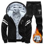 Men's Casual Plush Thickened Hoodie and Pants Two Piece Tracksuit Set