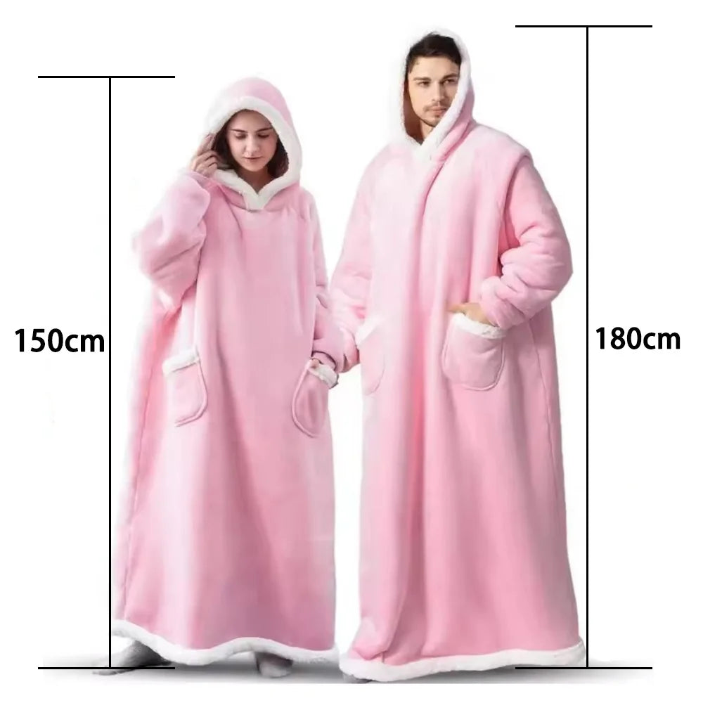 Unisex Oversized Long Flannel Blanket Hoodie Sweatshirt