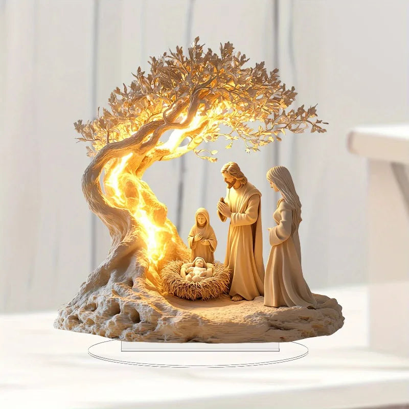 Yellow Acrylic Nativity Scene Desktop Plaque and Tabletop Signboard