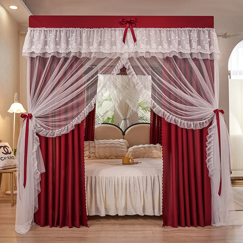 Princess Palace Style Blackout Mosquito Net Bed Canopy with Triple Doors