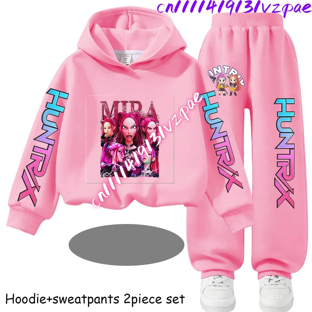 Girls' Print Hoodie Pants Two-Piece Set