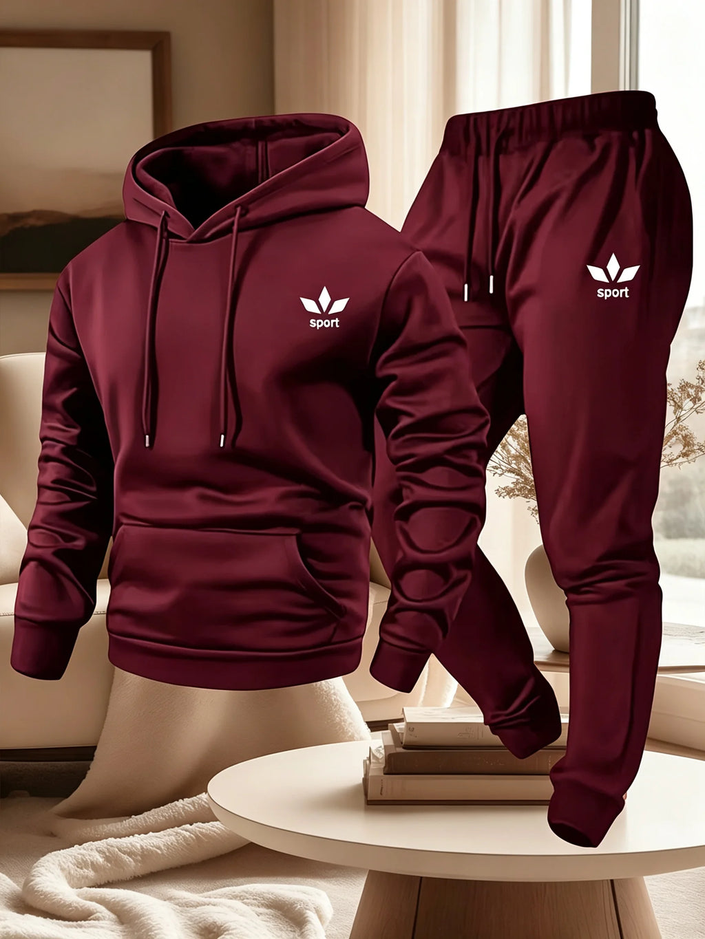 Men's Warm Fleece Lined Printed Hoodie and Jogger Pants Tracksuit Set
