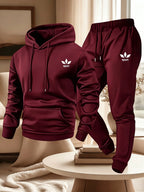 Men's Warm Fleece Lined Printed Hoodie and Jogger Pants Tracksuit Set
