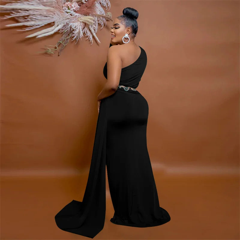 Women's One Shoulder Ruched Mermaid Maxi Evening Dress