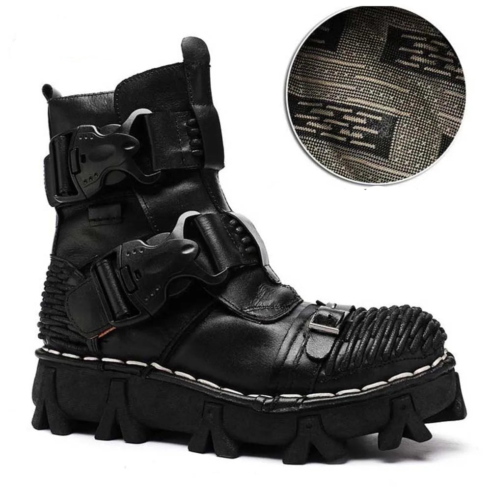 Men's Fashion Genuine Leather Handmade Punk Boots 1809