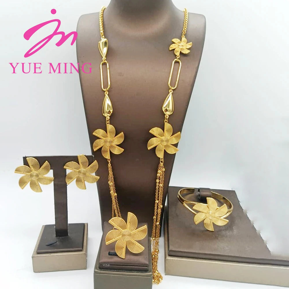 Women's Fashion Trendy Multi Layer Chain Necklace Earrings Bangle Ring Jewelry Set