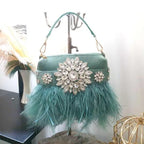 Women's Diamond Feather Tassel Chain Clutch Handbag