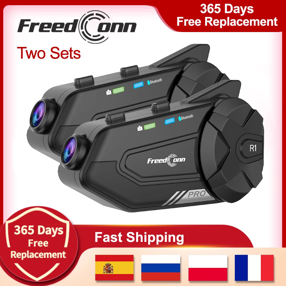Motorcycle Helmet Bluetooth Intercom and 1080P Dash Cam Headset