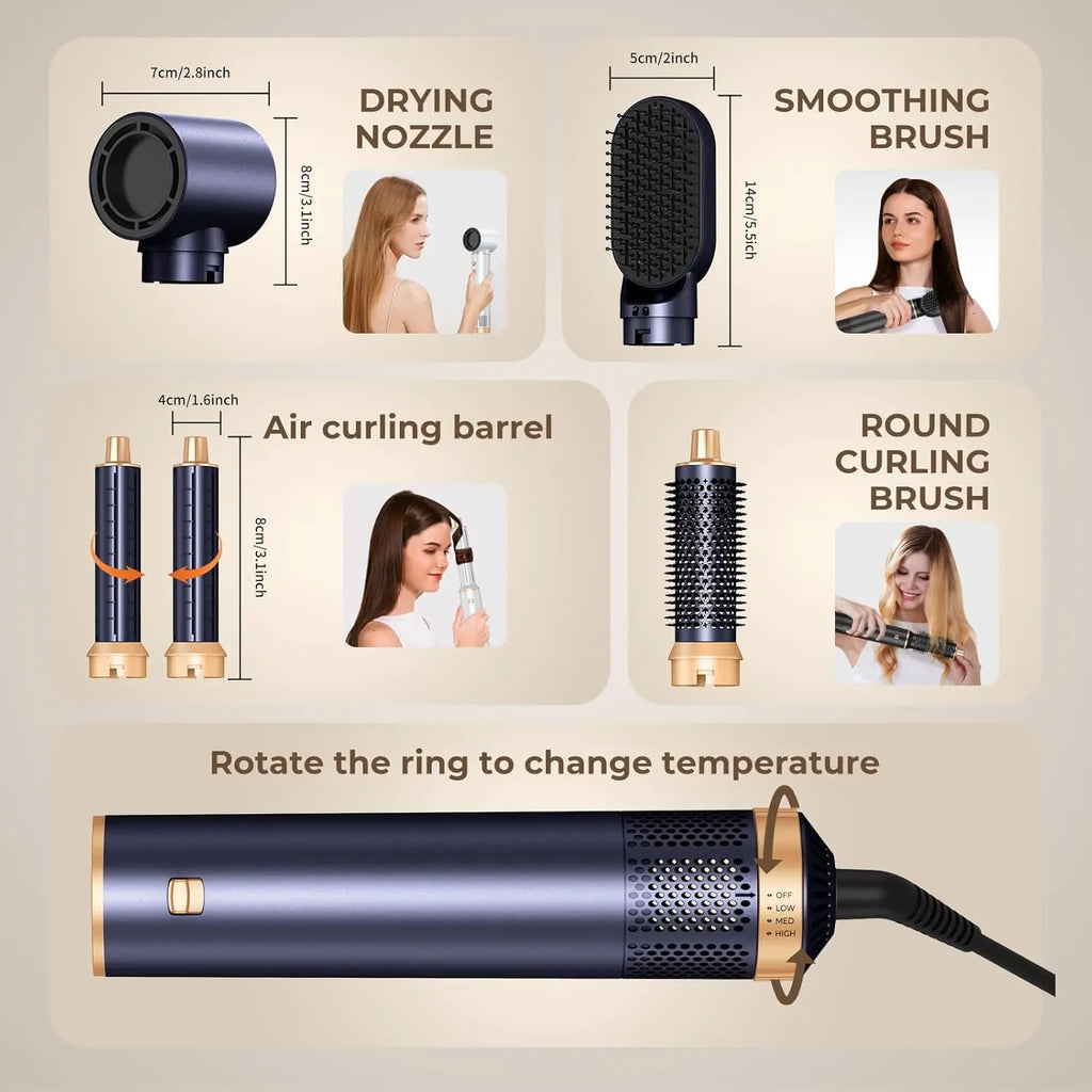 5-in-1 Hair Dryer Brush Negative Ion Air Styler Curler Set