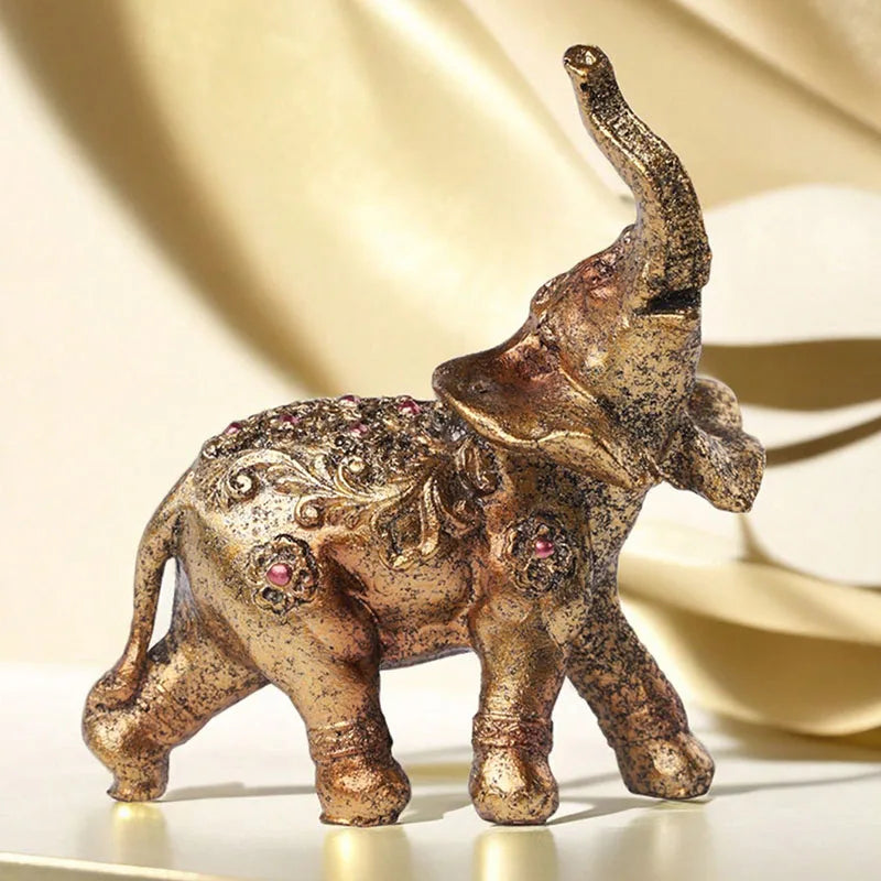 Handcrafted Elephant Resin Statue and Tabletop Shelf Ornament