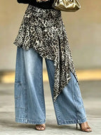Women's Leopard Patchwork Baggy Loose Wide Leg Jeans