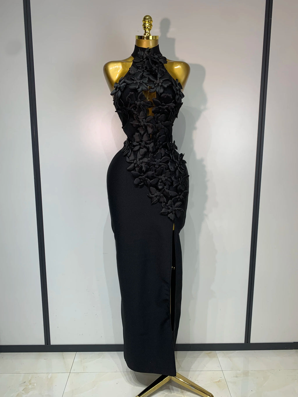 Women's Flower Hollow Out Sleeveless Knitted Bandage Dress