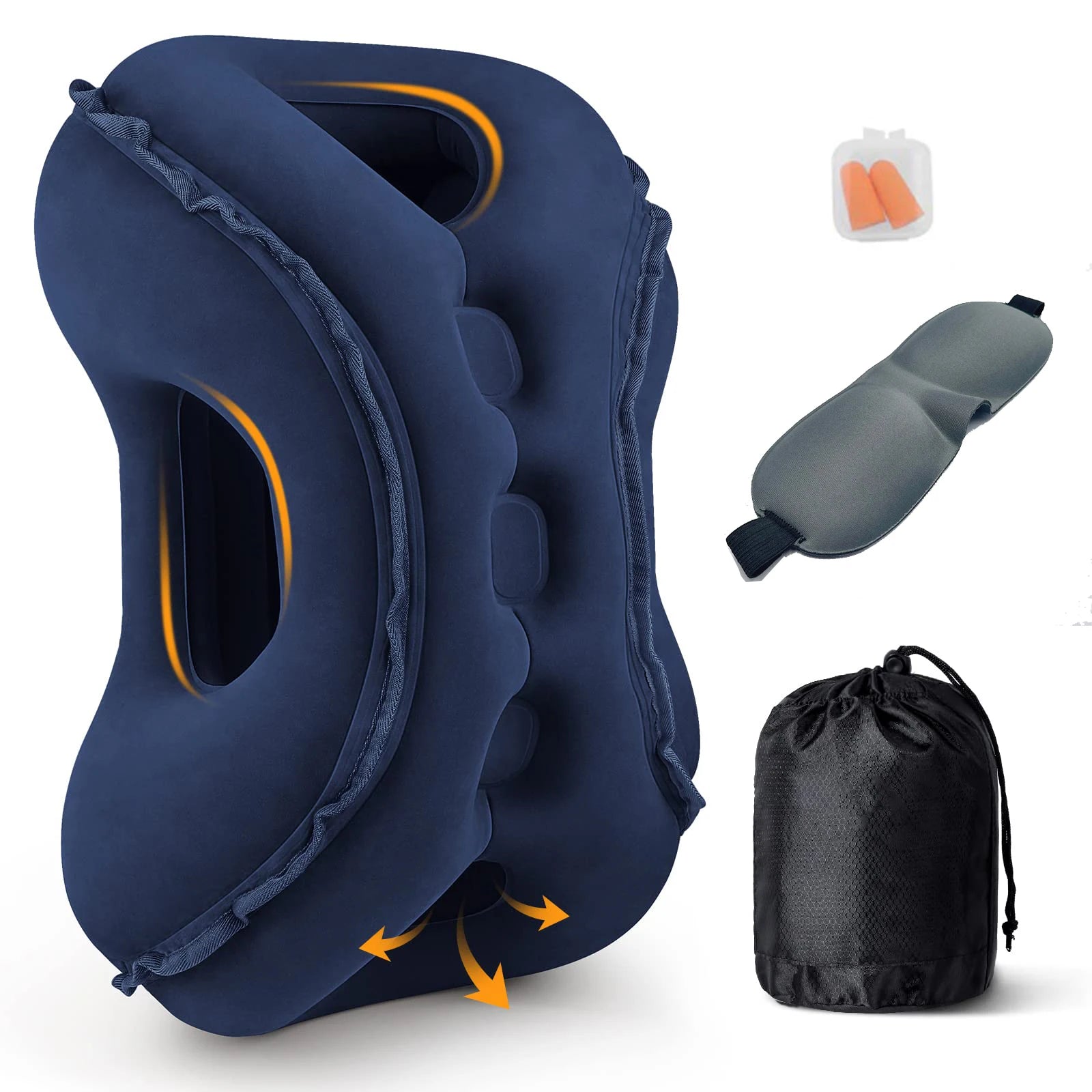 Inflatable Neck Pillow with Eye Mask and Earplugs