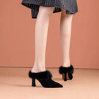 Women's Pointed Toe Plush Block Heel Slippers